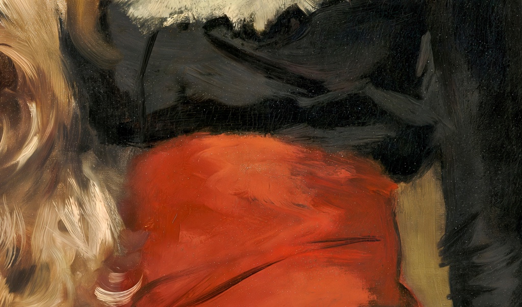 Brilliant red sash in Miss Beatrice Townsend